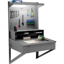 GoVets™ Wall Mount Shop Desk w/ Pegboard & Top Shelf 34-1/2