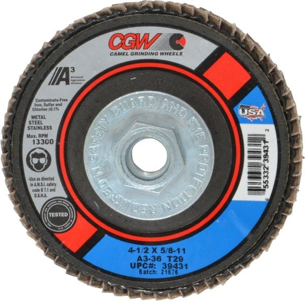 Flap Disc: 5/8-11 Hole, 36 Grit, Aluminum Oxide, Type 29 MPN:39431