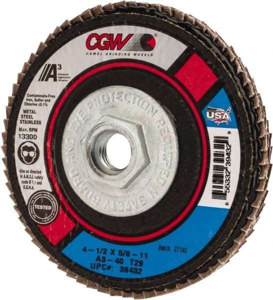 Flap Disc: 5/8-11 Hole, 40 Grit, Aluminum Oxide, Type 29 MPN:39432