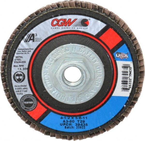 Flap Disc: 5/8-11 Hole, 80 Grit, Aluminum Oxide, Type 29 MPN:39435