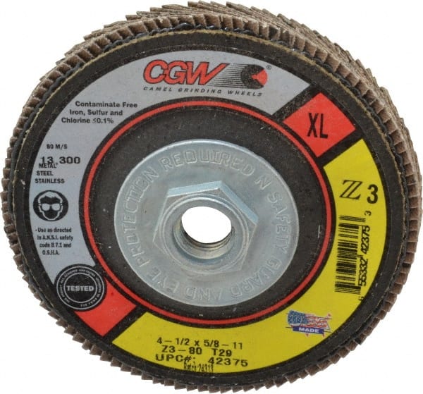 Flap Disc: 5/8-11 Hole, 80 Grit, Zirconia Alumina, Type 29 MPN:42375