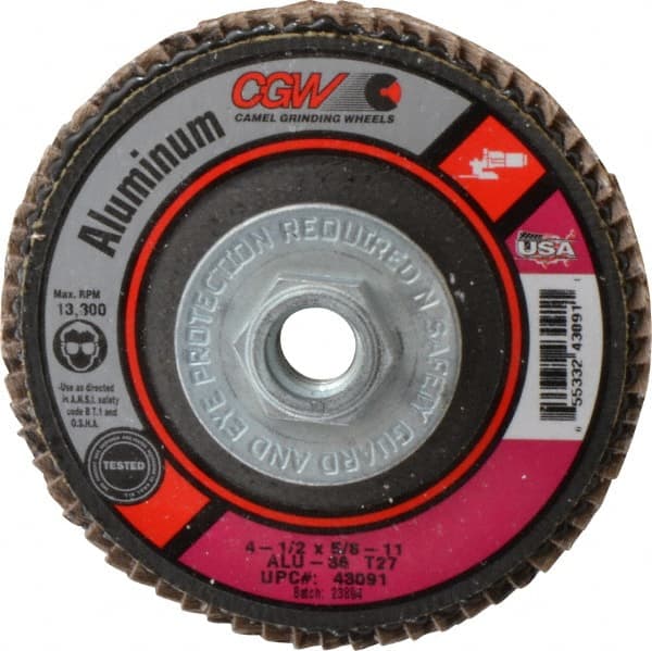 Flap Disc: 5/8-11 Hole, 36 Grit, Aluminum Oxide, Type 27 MPN:43091