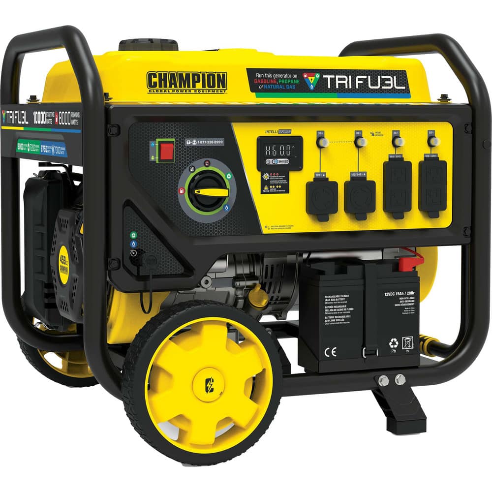 Portable Power Generator: Gasoline, Liquid Propane (LP) & Natural Gas, 8,000W, 12.5 h, Recoil & Electric MPN:100416