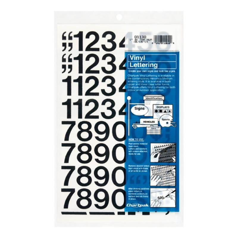 Chartpak Permanent Adhesive Vinyl Numbers - 44 (Numbers) Shape - Self-adhesive - 1in Height x 12in Length - Black - Vinyl - 1 / Pack (Min Order Qty 15) MPN:01130