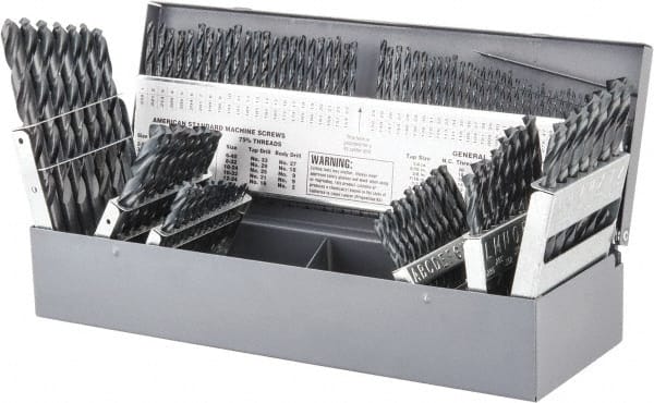 Drill Bit Set: Jobber Length Drill Bits, 115 Pc, 0.04