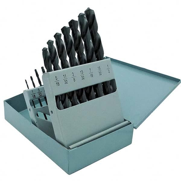 Drill Bit Set: Jobber Length Drill Bits, 15 Pc, 0.0625