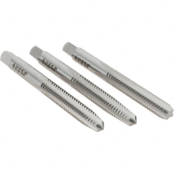 Tap Set: 1/4-20 UNC, 4 Flute, Bottoming Plug & Taper, High Speed Steel, Bright Finish MPN:C62032