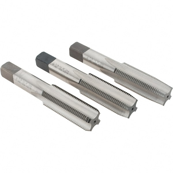 Tap Set: 7/8-14 UNF, 4 Flute, Bottoming Plug & Taper, High Speed Steel, Bright Finish MPN:C62100