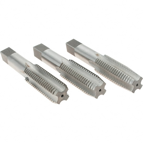 Tap Set: #1-8 UNC, 4 Flute, Bottoming Plug & Taper, High Speed Steel, Bright Finish MPN:C62104