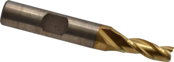 Square End Mill: 1/4'' Dia, 5/8'' LOC, 3/8'' Shank Dia, 2-7/16'' OAL, 3 Flutes, High Speed Steel MPN:C39673