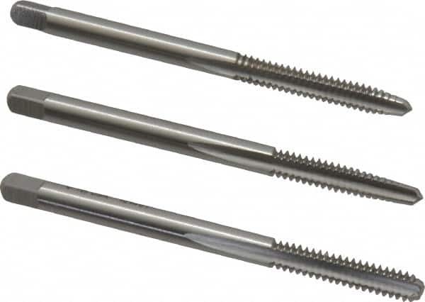 Tap Set: #6-32 UNC, 3 Flute, Bottoming Plug & Taper, High Speed Steel, Bright Finish MPN:C54226