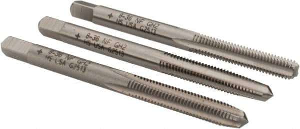 Tap Set: #8-36 UNF, 4 Flute, Bottoming Plug & Taper, High Speed Steel, Bright Finish MPN:C54292