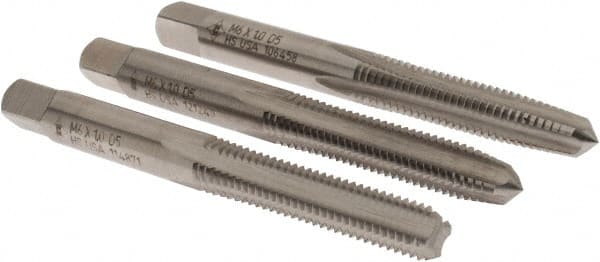 Tap Set: Metric, 4 Flute, Bottoming Plug & Taper, High Speed Steel, Bright Finish MPN:C54416