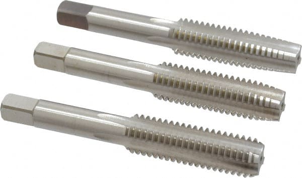 Tap Set: 1/2-13 UNC, 4 Flute, Bottoming Plug & Taper, High Speed Steel, Bright Finish MPN:C54731