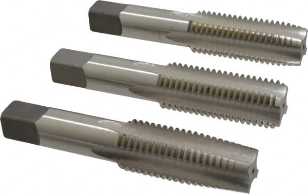 Tap Set: 1-8 UNC, 4 Flute, Bottoming Plug & Taper, High Speed Steel, Bright Finish MPN:C54926