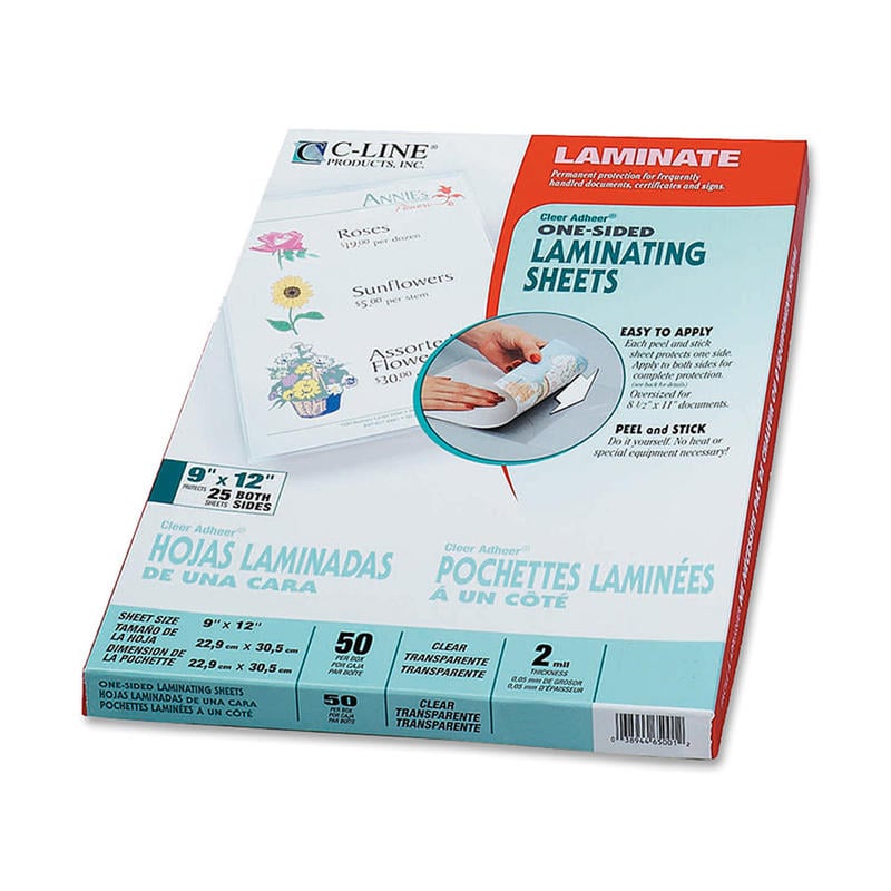 C-Line Cleer-Adheer Laminating Sheets, 9in x 12in, Nonglare, Box Of 50 (Min Order Qty 2) MPN:65004