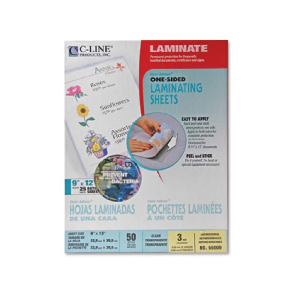 C-Line Cleer Adheer Laminating Sheets with Antimicrobial Protection - Clear, One-Sided, 9 x 12, 50/BX, 65009 (Min Order Qty 3) MPN:65009