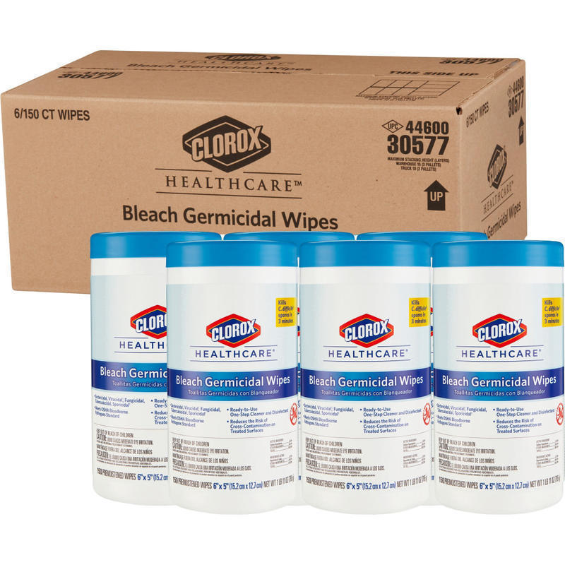 Clorox Healthcare Bleach Germicidal Wipes, 6in x 5in, 150 Wipes Per Canister, Case Of 6 Canisters MPN:30577CT