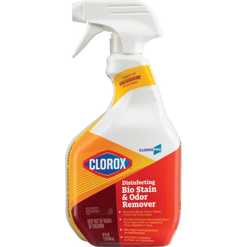 CloroxPro Disinfecting Bio Stain & Odor Remover Spray - Ready-To-Use Spray - 32 fl oz (1 quart) - 1 Each - Translucent (Min Order Qty 9) MPN:CLO31903