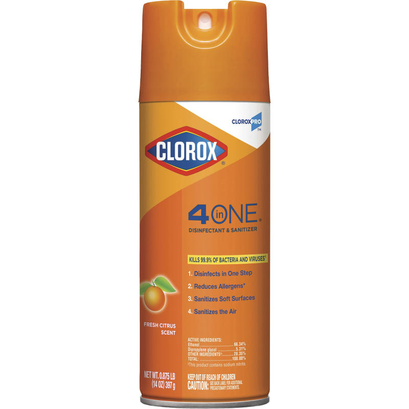 CloroxPro 4 in One Disinfectant & Sanitizer - Aerosol - 14 fl oz (0.4 quart) - Fresh Citrus Scent - 1596 / Pallet - Orange MPN:31043PL