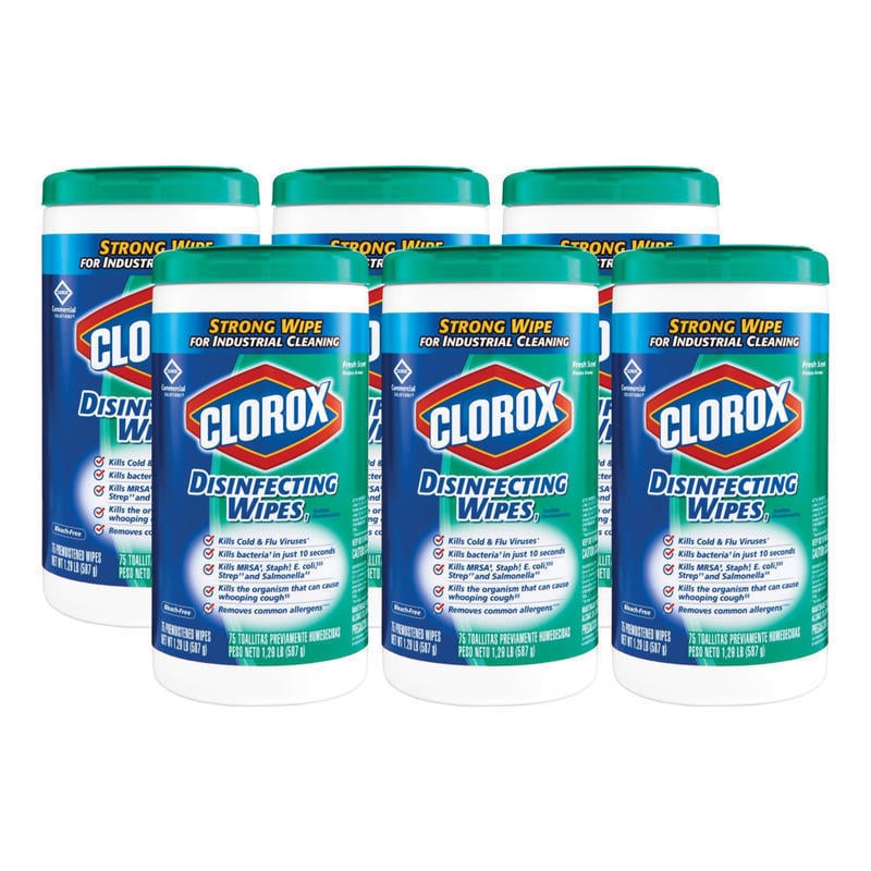 Clorox Disinfecting Wipes, 7in x 8in, Fresh Scent, 75 Wipes Per Tub, Box Of 6 Tubs (Min Order Qty 2) MPN:15949-CT