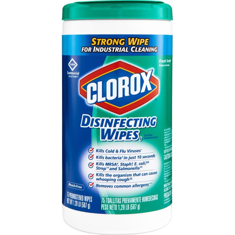 CloroxPro Disinfecting Wipes - Ready-To-Use - Fresh Scent - 75 / Canister - 480 / Pallet - Easy Tear, Pre-moistened, Bleach-free, Phosphorous-free, Easy to Use, Antibacterial - Green MPN:15949PL