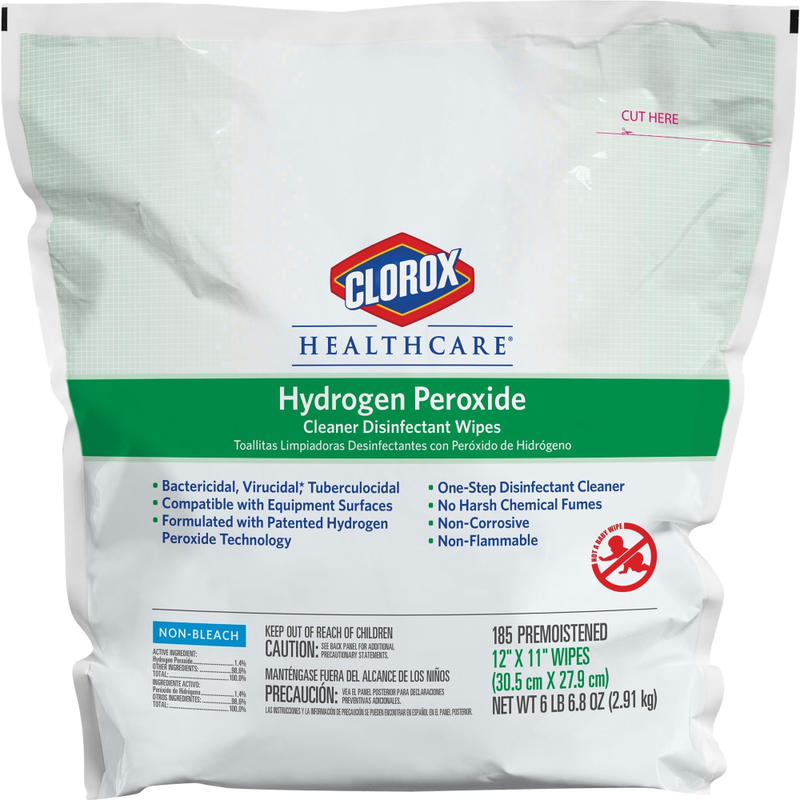 Clorox Healthcare Hydrogen Peroxide Cleaner Disinfectant Wipes - 185 / Pack - 2 / Carton - White MPN:30827CT