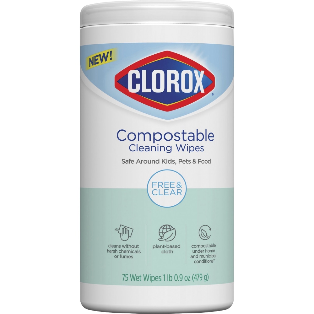 Clorox Free & Clear Cleaning Wipes, 75 Wipes Per Canister (Min Order Qty 7) MPN:32486