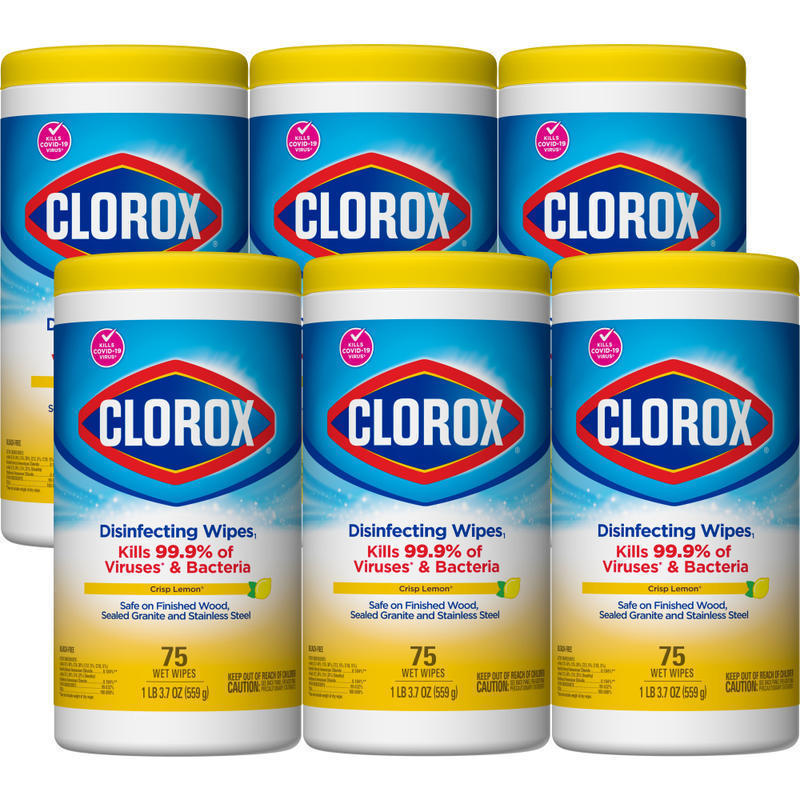 Clorox Disinfecting Wipes, Bleach Free Cleaning Wipes - Crisp Lemon - 75 Count (Pack of 6) (Min Order Qty 2) MPN:CLO01628