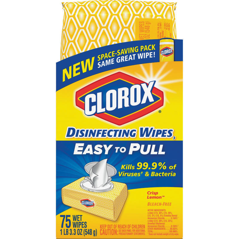 Clorox Disinfecting Wipes, Crisp Lemon Scent, 3.3 Oz, White, Pack Of 75 Wipes (Min Order Qty 6) MPN:CLO31404