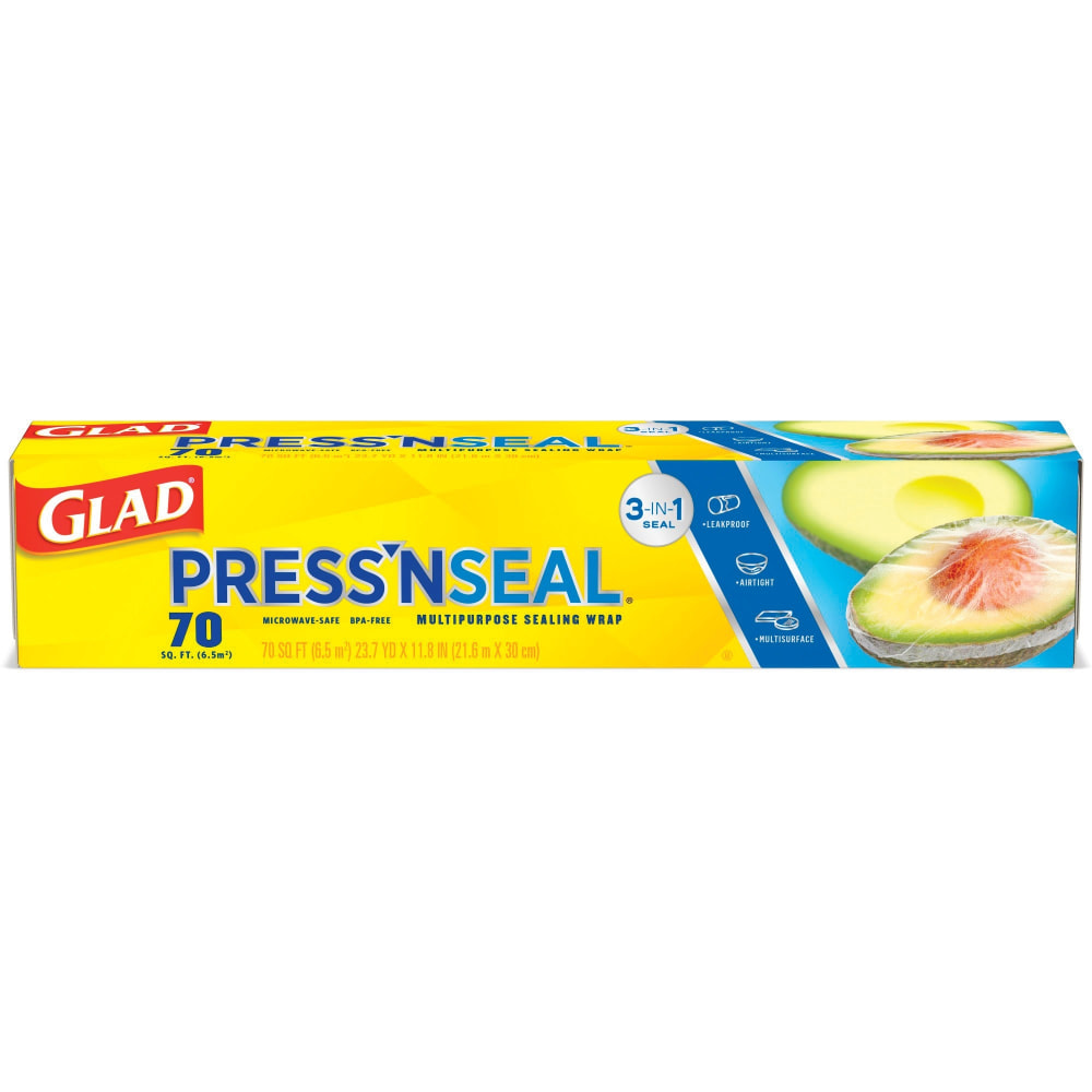 Glad PressN Seal Food Plastic Wrap - 11.80in Width x 71.10 ft Length - Durable, Freezer Safe, Microwave Safe, Cutting Edge - Plastic - Clear - 1Each (Min Order Qty 10) MPN:70441