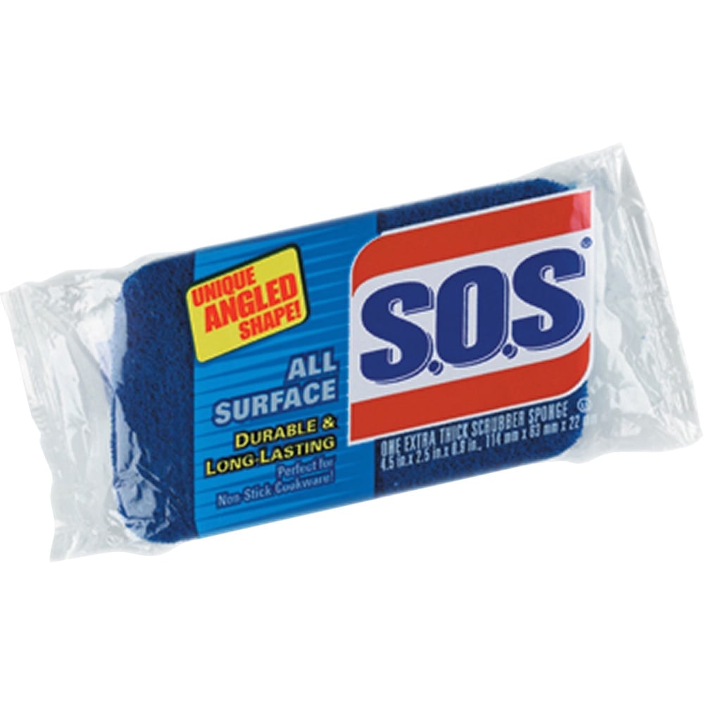 S.O.S All Surface Scrubber Sponge - 4.5in Height x 2.5in Width x 0.9in Depth - 2100/Bundle - Cellulose, Scrim - Blue MPN:91017BD