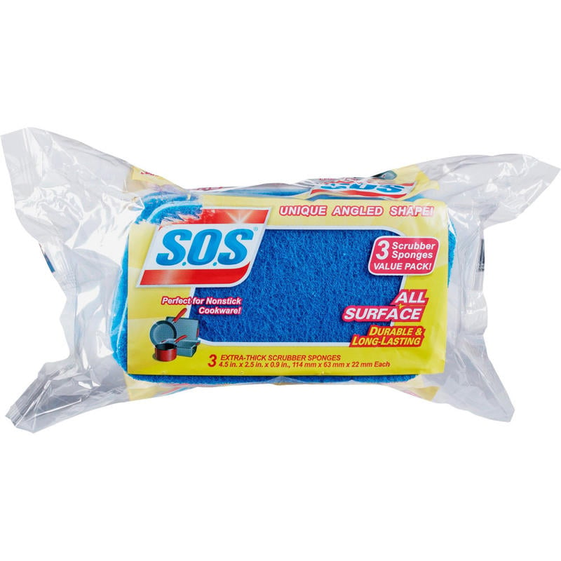 S.O.S All Surface Scrubber Sponge - 5.3in Height x 3in Width x 0.9in Depth - 672/Bundle - Cellulose - Blue MPN:91028BD