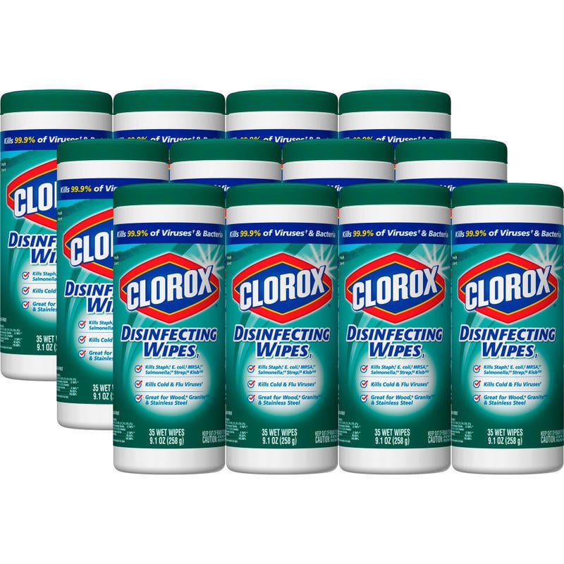 Clorox Disinfecting Wipes, 7in x 8in, Fresh Scent, 35 Wipes Per Tub, Box Of 12 Tubs (Min Order Qty 2) MPN:01593-CT