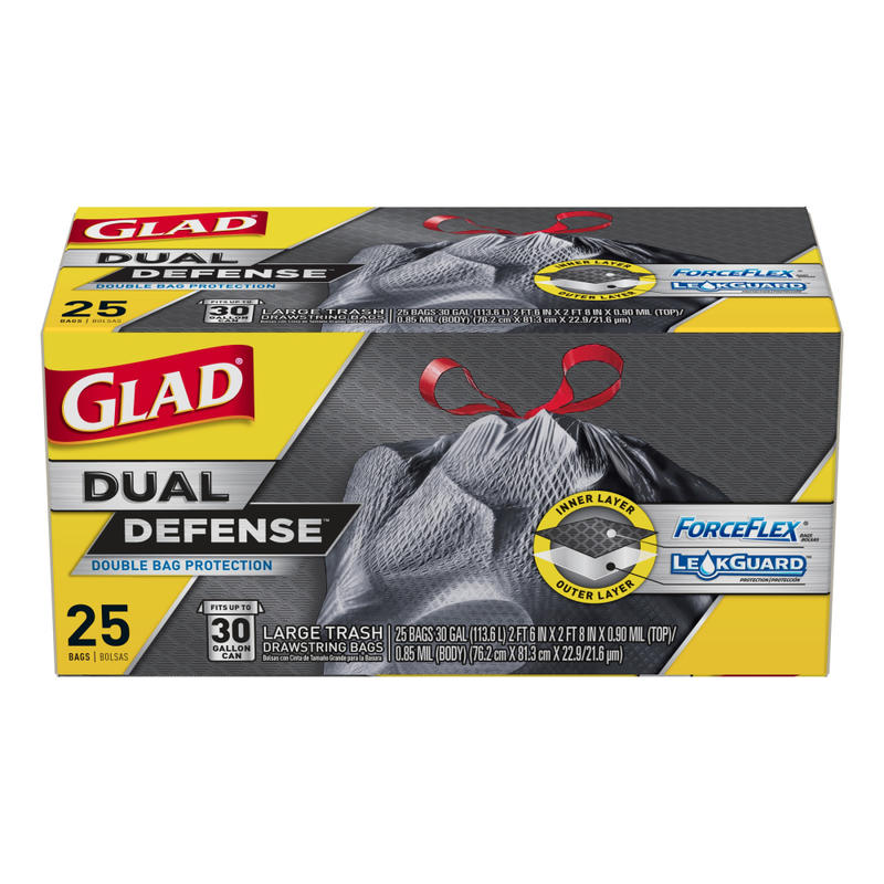 Glad ForceFlex Drawstring Trash Bags, 30 Gallons, Black, Box Of 25 (Min Order Qty 5) MPN:70359