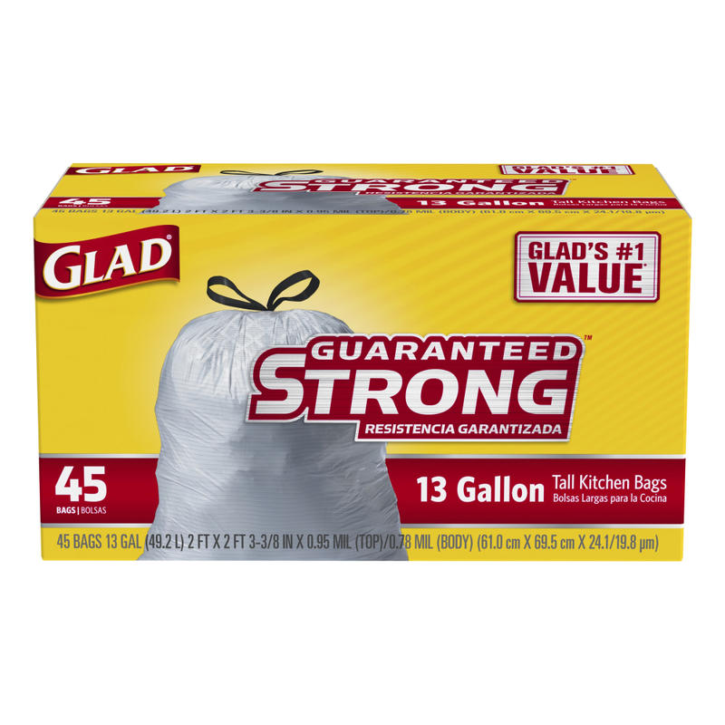 Glad Kitchen Tall 0.9-Mil Drawstring Bags, 13 Gallons, White, 45 Bags Per Box, Case Of 6 Boxes MPN:78362CT