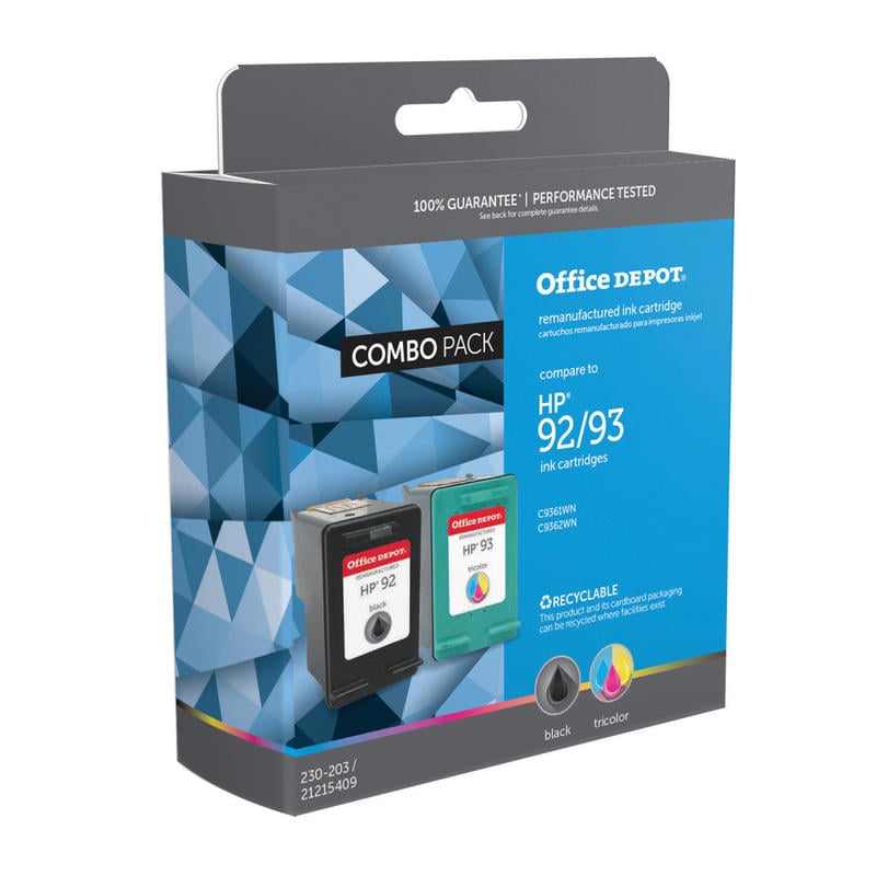 Office Depot Brand Remanufactured Black And Tri-Color Ink Cartridge Replacement For HP 92, 93, Pack Of 2 (Min Order Qty 2) MPN:OD29293