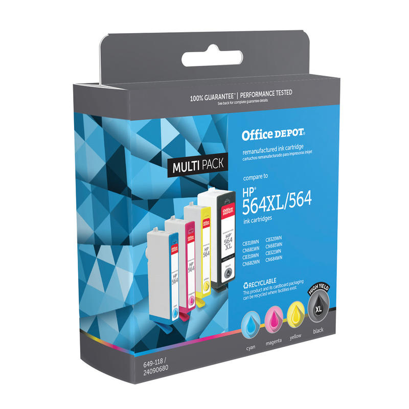 Office Depot Remanufactured Black; Cyan, Magenta, Yellow High-Yield Ink Cartridge Replacement For HP 564XL, 564, Pack Of 4 (Min Order Qty 2) MPN:OD564XLK564CMY-C