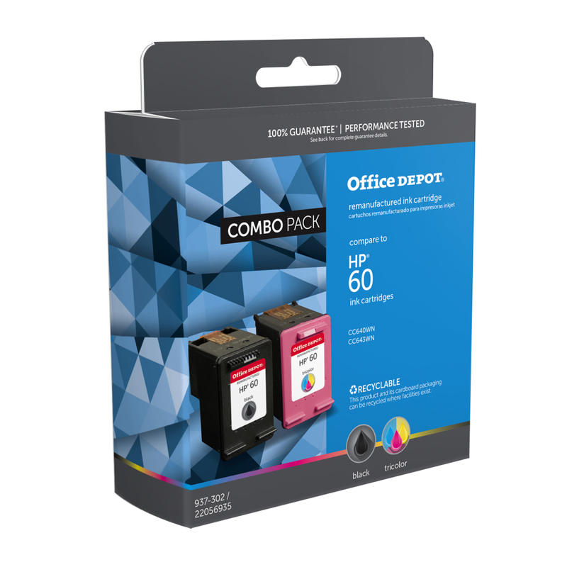 Office Depot Brand Remanufactured Black And Tri-Color Ink Cartridge Replacement For HP 60, Pack Of 2, OD60KC (Min Order Qty 2) MPN:OD60KC