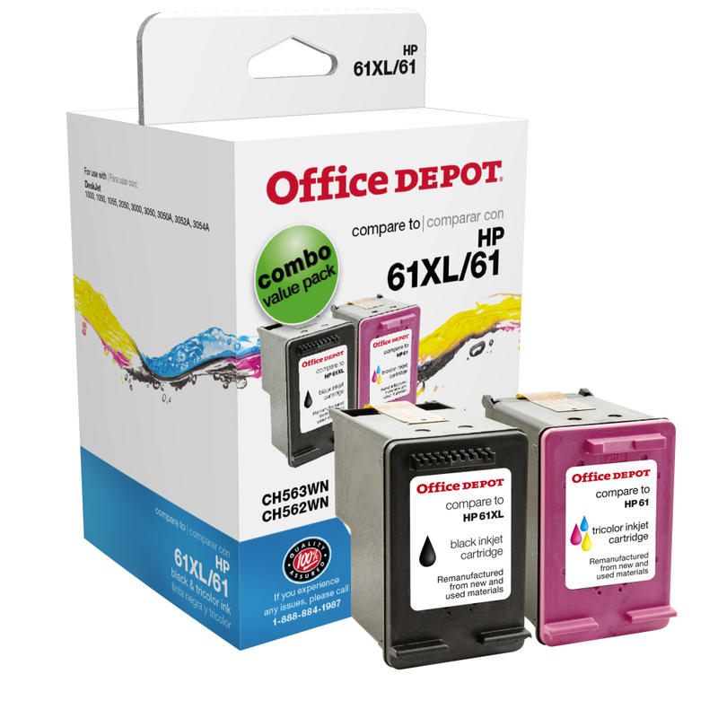 Office Depot Remanufactured Black And Tri-Color High-Yield Ink Cartridge Replacement For HP 61XL, 61, Pack Of 2, OD61XLK61C (Min Order Qty 2) MPN:OD61XLK61C