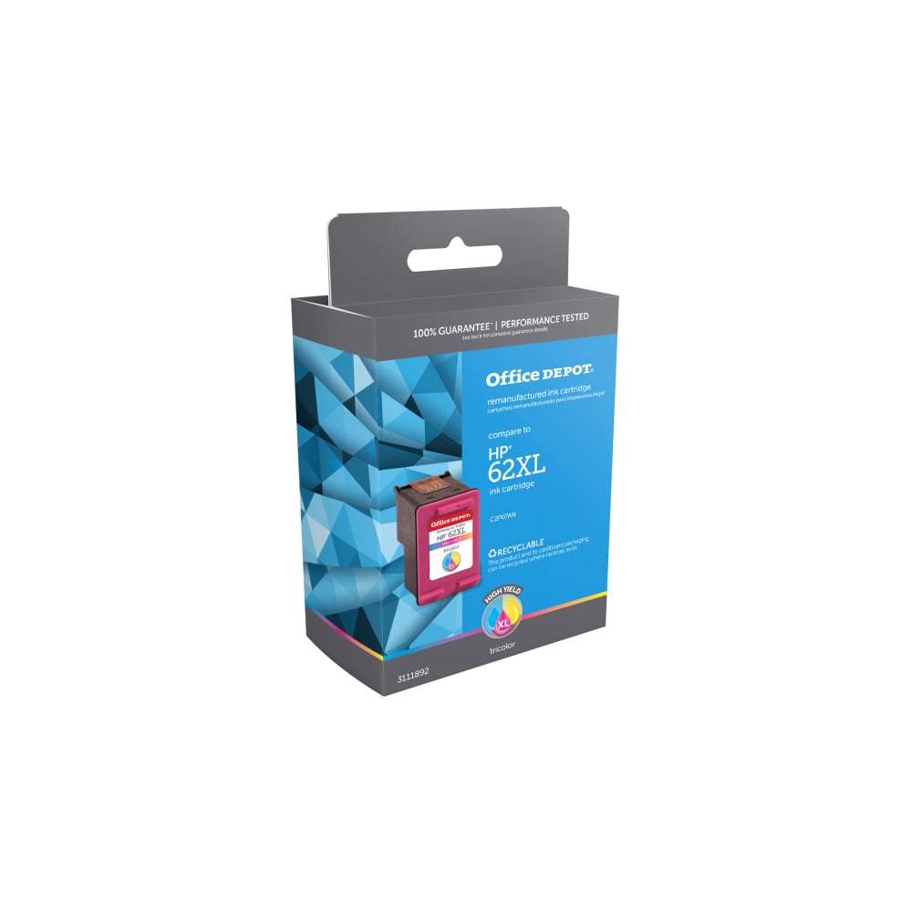 Office Depot Remanufactured Tri-Color High-Yield Ink Cartridge Replacement For HP 62XL (Min Order Qty 3) MPN:OD62XLC