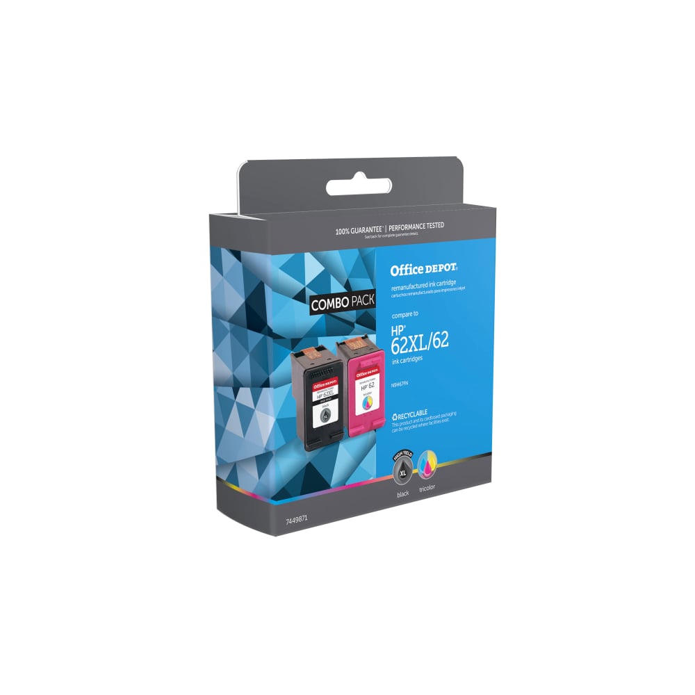 Office Depot Remanufactured Black And Tri-Color High-Yield Ink Cartridge Replacement For HP 62XL, 62, Pack Of 2, OD62XLK62C (Min Order Qty 2) MPN:OD62XLK62C