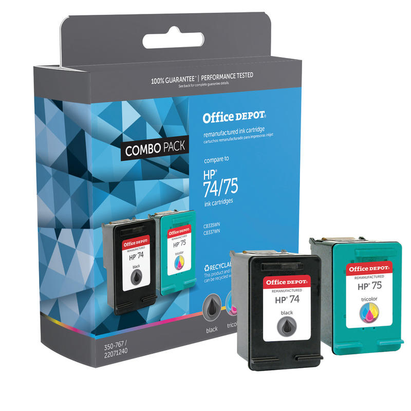 Office Depot Brand Remanufactured Black And Tri-Color Ink Cartridge Replacement For HP 74, 75 Pack Of 2, OD74-75 (Min Order Qty 2) MPN:OD7475