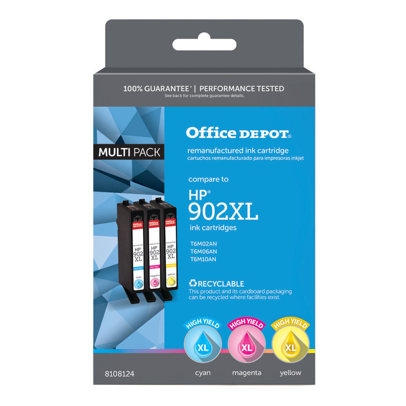 Office Depot Remanufactured Cyan; Magenta; Yellow High-Yield Ink Cartridge Replacement For HP 902XL, Pack Of 3 (Min Order Qty 2) MPN:OD902XLCMYNV3