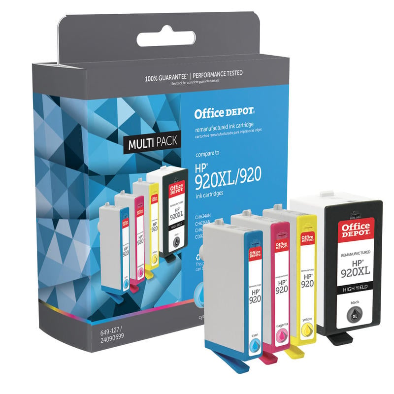 Office Depot Remanufactured Black; Cyan; Magenta; Yellow High-Yield Ink Cartridge Replacement For HP 920XL, 920, Pack Of 4 (Min Order Qty 2) MPN:OD920XLK920CMY-C