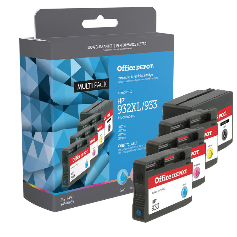 Office Depot Remanufactured Black; Cyan; Magenta; Yellow High-Yield Ink Cartridge Replacement For HP 932XL, 933, Pack Of 4 (Min Order Qty 2) MPN:OD932XLK933CMY-C