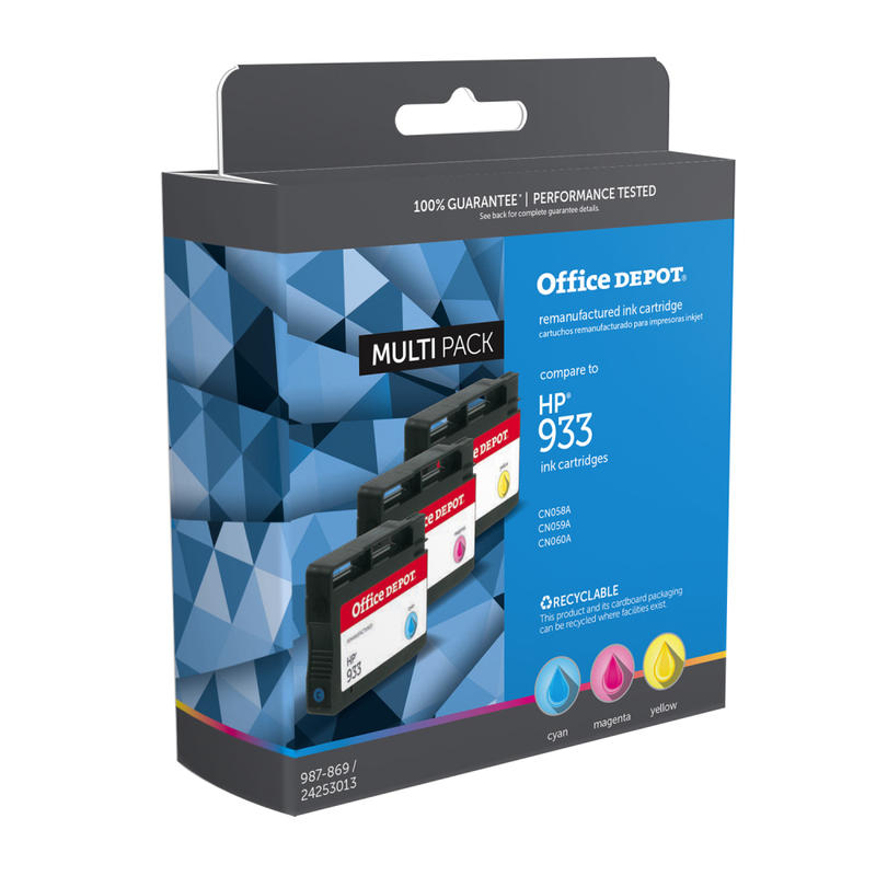 Office Depot Brand Remanufactured Cyan, Magenta, Yellow Ink Cartridge Replacement For HP 933, Pack Of 3, B3B32FN (Min Order Qty 3) MPN:OD933CLR