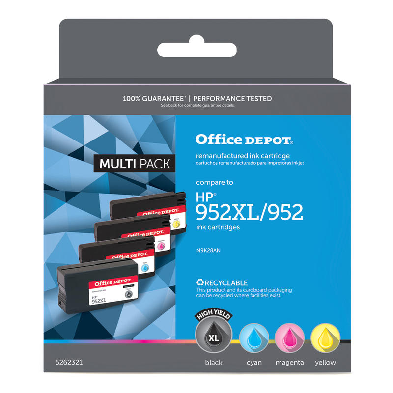 Office Depot Remanufactured Black; Cyan; Magenta; Yellow High-Yield/Standard Yield Ink Cartridge Replacement For HP 952XL, 952, Pack Of 4 MPN:OD952XLK952CMYV3