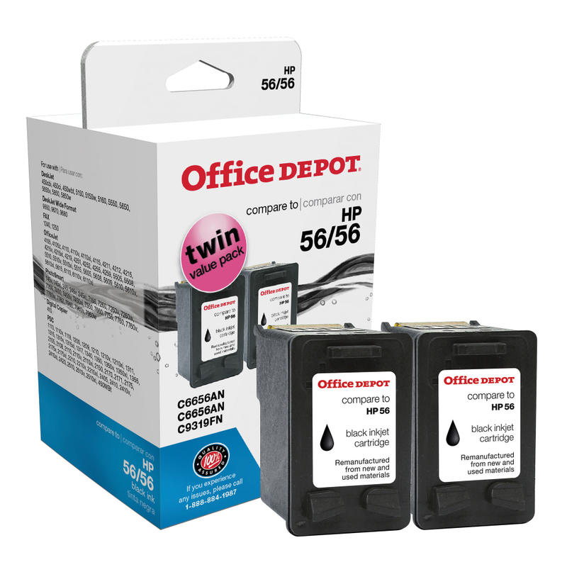 Office Depot Brand Remanufactured Black Ink Cartridge Replacement For HP 56, Pack Of 2, C56-2 (Min Order Qty 2) MPN:ODC562