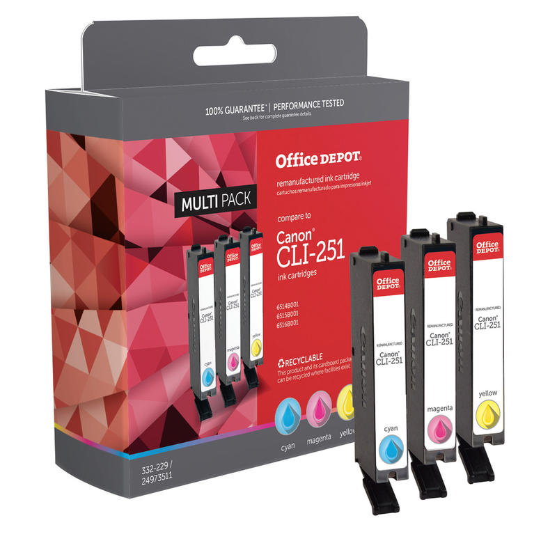 Office Depot Brand Remanufactured Cyan, Magenta, Yellow Ink Cartridge Replacement For Canon CLI-251, Pack Of 3 (Min Order Qty 3) MPN:ODCLI251MP